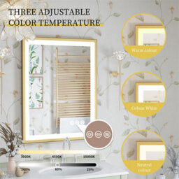 Luvodi Led Bathroom Mirror Demister, Touch Sensor, Gold Brushed Brass Frame 800X600mm - thumbnail 4