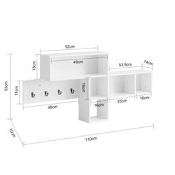 Sobuy Fhk17-W, Wall Coat Rack Wall Shelf Wall Storage Unit Hallway Coat Rack,white,w110Xd15Xh53 - thumbnail 3