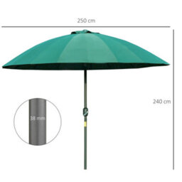 Outsunny 2.5M Round Curved Adjustable Parasol Sun Umbrella Metal Pole Green - thumbnail 3
