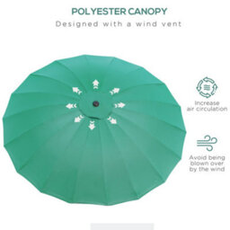 Outsunny 2.5M Round Curved Adjustable Parasol Sun Umbrella Metal Pole Green - thumbnail 6