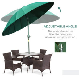 Outsunny 2.5M Round Curved Adjustable Parasol Sun Umbrella Metal Pole Green - thumbnail 5