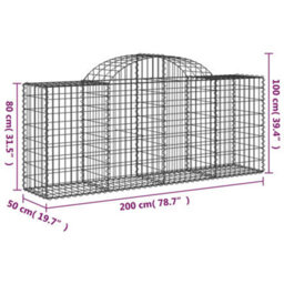 Berkfield Durable Arched Gabion Baskets 7 Pcs 200X50X80/100 Cm Galvanised Iron - thumbnail 6