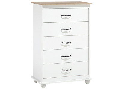 Wyld And Coco Nordic Living White Chest Of Drawers With Light Wood Accents - 5 Drawers, W76 X D39 X H117Cm - image 1