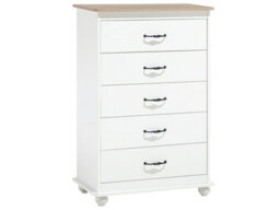 Wyld And Coco Nordic Living White Chest Of Drawers With Light Wood Accents - 5 Drawers, W76 X D39 X H117Cm - thumbnail 1