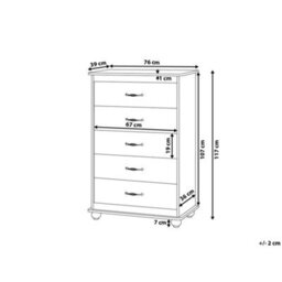 Wyld And Coco Nordic Living White Chest Of Drawers With Light Wood Accents - 5 Drawers, W76 X D39 X H117Cm - thumbnail 3