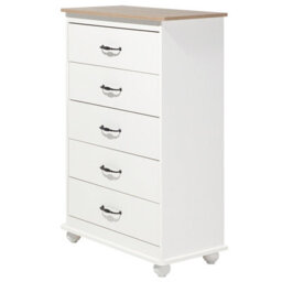 Wyld And Coco Nordic Living White Chest Of Drawers With Light Wood Accents - 5 Drawers, W76 X D39 X H117Cm - thumbnail 4
