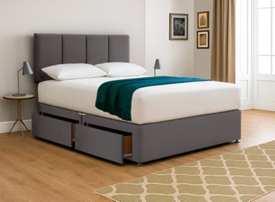 "ComfortRest Comforest - Sophisticated 3Ft Single Divan Bed Set With 24"" Headboard- Grey Plush Velvet" - image 1