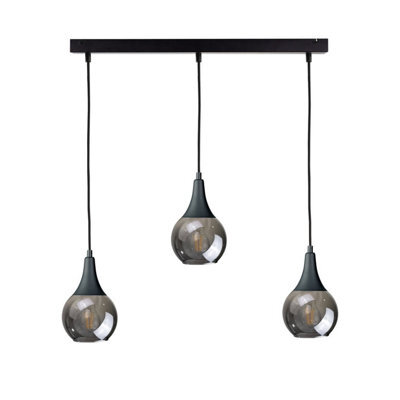 Luminosa Lighting Luminosa Lacrima Bar Pendant Ceiling Light Black Smoky Glass Shade 3X E27 - image 1