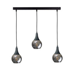 Luminosa Lighting Luminosa Lacrima Bar Pendant Ceiling Light Black Smoky Glass Shade 3X E27 - thumbnail 1