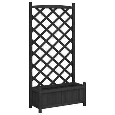 Berkfield Elegant Planter With Trellis Black Solid Wood Fir - image 1