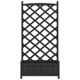 Berkfield Elegant Planter With Trellis Black Solid Wood Fir - thumbnail 4