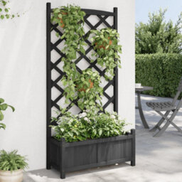 Berkfield Elegant Planter With Trellis Black Solid Wood Fir - thumbnail 2