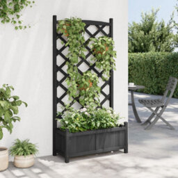 Berkfield Elegant Planter With Trellis Black Solid Wood Fir - thumbnail 3