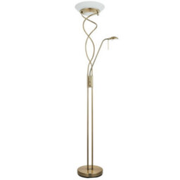 Mother & Child Floor Lamp Antique Brass Tall Twin Light Dimmer Flexible Reading - thumbnail 3