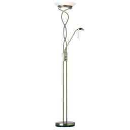 Mother & Child Floor Lamp Antique Brass Tall Twin Light Dimmer Flexible Reading - thumbnail 1