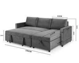 Home Detail Dorset 3 Seater Pull-Out Reversible Chaise Sofa Bed, Grey Velvet - thumbnail 9