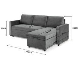 Home Detail Dorset 3 Seater Pull-Out Reversible Chaise Sofa Bed, Grey Velvet - thumbnail 8