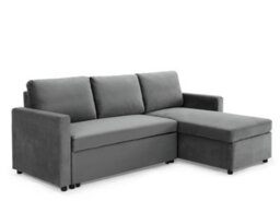 Home Detail Dorset 3 Seater Pull-Out Reversible Chaise Sofa Bed, Grey Velvet - thumbnail 1