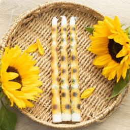 Set Of 3 Sunflower Taper Candles - Bright Summer Table Decor - thumbnail 2
