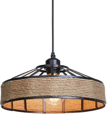 Vintage 40Cm Hemp Rope Metal E27 Pendant Light 1M Cable, Lamp Holder - image 1