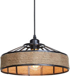 Vintage 40Cm Hemp Rope Metal E27 Pendant Light 1M Cable, Lamp Holder - thumbnail 1