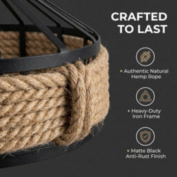 Vintage 40Cm Hemp Rope Metal E27 Pendant Light 1M Cable, Lamp Holder - thumbnail 8
