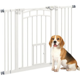 Pawhut Pressure Fit Safety Gate, Dog Gate W/ Small Cat Door, 74-100Cm Openings - thumbnail 2