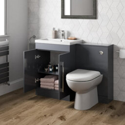 Aveli 600mm Bathroom Vanity Unit Basin Concealed Cistern Toilet Wc Gloss Grey Modern - thumbnail 2