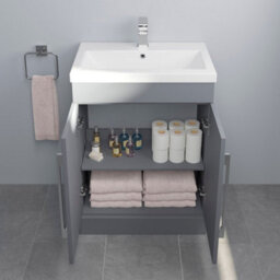 Aveli 600mm Bathroom Vanity Unit Basin Concealed Cistern Toilet Wc Gloss Grey Modern - thumbnail 6