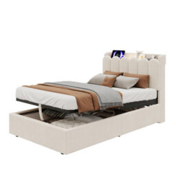 Modernluxe 3Ft Single Bed, Ottoman Bed, 90 X 190 Cm, With Usb & Type-C Charging Ports And Reading Light, Velvet, Beige - thumbnail 9