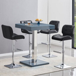Furniture in Fashion Topaz Glass Grey Gloss Bar Table With 4 Candid Black Stools - thumbnail 1