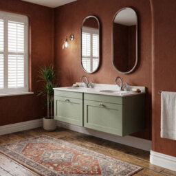 Balterley Swynnerton Traditional 2 Drawer Wall Hung Vanity Unit With Double Marble Basin, Satin Green, 1200mm - thumbnail 4