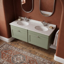Balterley Swynnerton Traditional 2 Drawer Wall Hung Vanity Unit With Double Marble Basin, Satin Green, 1200mm - thumbnail 3