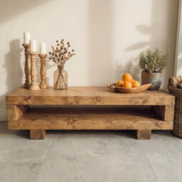 L140Xw30Xh25Cm Viot Low Solid Wood Chunky Tv Unit Dark Oak Colour