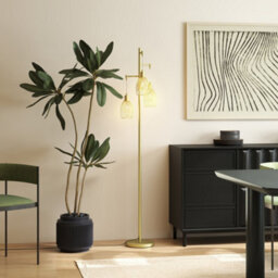 Homcom Industrial 3-Light Floor Lamp Dimmable Standing Lamp, Gold - thumbnail 8