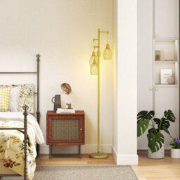 Homcom Industrial 3-Light Floor Lamp Dimmable Standing Lamp, Gold - thumbnail 9