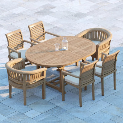 Eterna Valencia Teak Garden Outdoor Dining Table & 6 Seat Chair Set - With Green Cushions