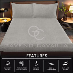Gc Gaveno Cavailia Teddy Bear Plain Fitted Sheet King Silver Fleece Thermal Warm Super Soft & Warm Fluffy Fitted Bed Sheet - thumbnail 2