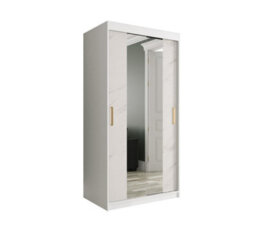 Arte Elegant White Geneva T1 Mirrored Sliding Door Wardrobe W1000mm H2000mm D620mm - Modern Space-Saving Design With Gold Handles - thumbnail 1