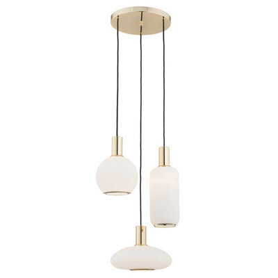 Luminosa Lighting Luminosa Sagunto Cluster Pendant Ceiling 3 Light Opal Matt, Brass Steel