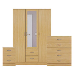 Lassic Vida Designs Riano 3 Piece Bedroom Set (3 Drawer Bedside Chest, 5 Drawer Chest, 3 Door 2 Drawer Mirrored Wardrobe), Pine - thumbnail 8