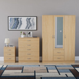 Lassic Vida Designs Riano 3 Piece Bedroom Set (3 Drawer Bedside Chest, 5 Drawer Chest, 3 Door 2 Drawer Mirrored Wardrobe), Pine - thumbnail 7