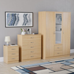 Lassic Vida Designs Riano 3 Piece Bedroom Set (3 Drawer Bedside Chest, 5 Drawer Chest, 3 Door 2 Drawer Mirrored Wardrobe), Pine - thumbnail 6