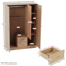 Lassic Vida Designs Riano 3 Piece Bedroom Set (3 Drawer Bedside Chest, 5 Drawer Chest, 3 Door 2 Drawer Mirrored Wardrobe), Pine - thumbnail 3