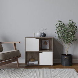 Urbn-Living Urbnliving 4 Cube Anthracite Oak Wooden Bookcase Shelving Display Shelves Storage Unit Wood Shelf White Door - thumbnail 2