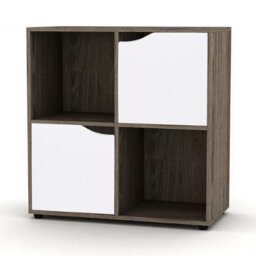 Urbn-Living Urbnliving 4 Cube Anthracite Oak Wooden Bookcase Shelving Display Shelves Storage Unit Wood Shelf White Door