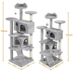 Light Grey Large Cat Tree 178Cm Cat Tower Cat Condo W/scratching Posts And Platform Perches - thumbnail 2