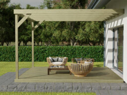 Arbor Garden Solutions Wall-Mounted Box Pergola And Decking, Complete Diy Kit (3M X 3M, Light Green (Natural) Finish) - thumbnail 4