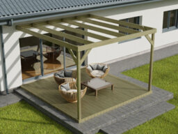 Arbor Garden Solutions Wall-Mounted Box Pergola And Decking, Complete Diy Kit (3M X 3M, Light Green (Natural) Finish) - thumbnail 3
