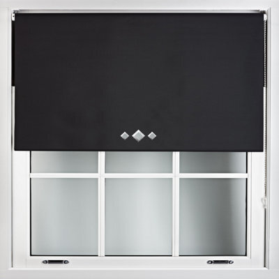 Furnished Thermal Blackout Roller Blinds With Triple Diamond Eyelets & Metal Fittings - Black (W)65Cm (L)210Cm - image 1